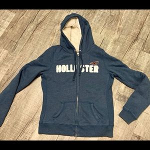 Hollister Sherpa lined blue hoodie Juniors EUC SZ- L